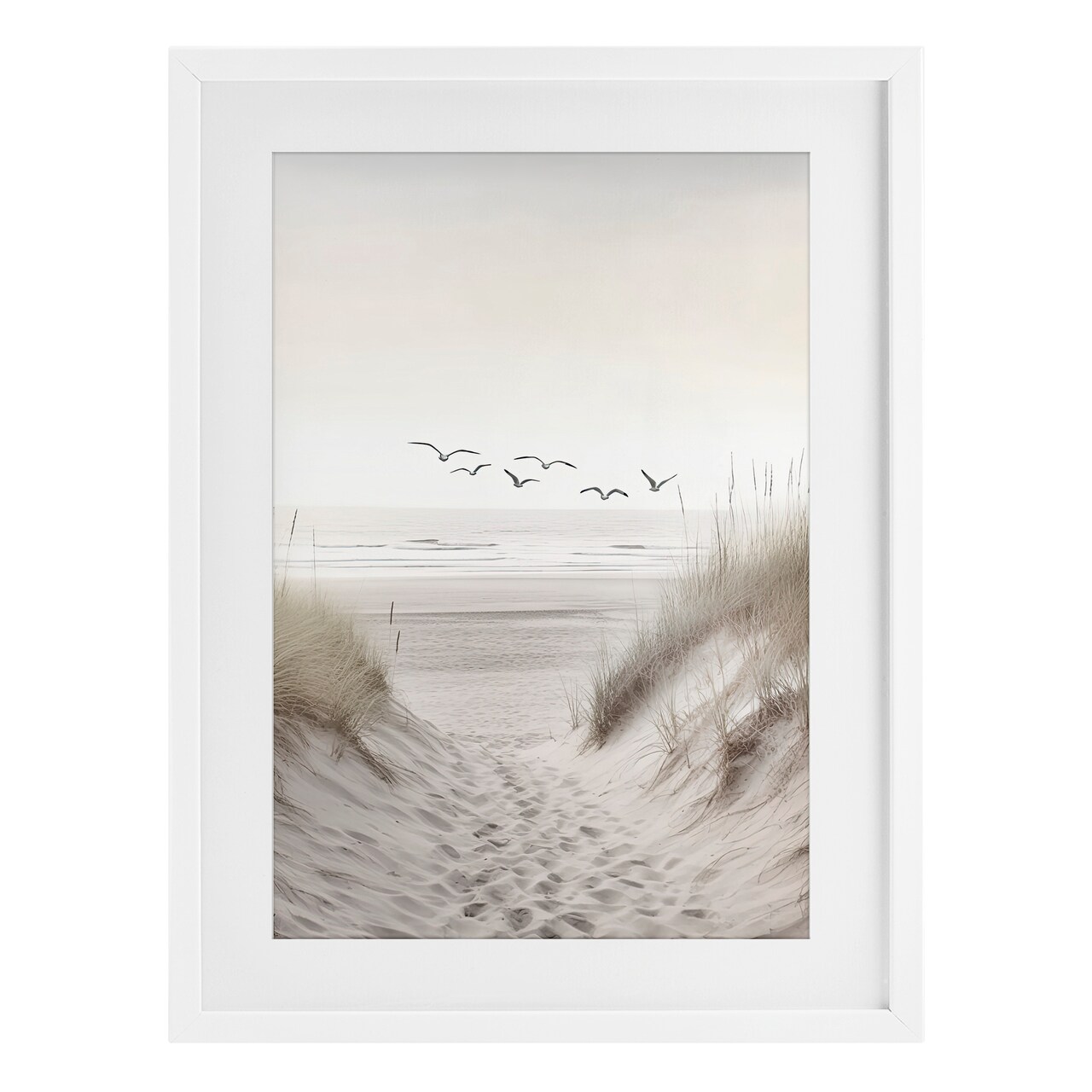 Stupell Industries Seagulls over Sandy Footprints Framed Print Under Glass, design by Decent Exposures